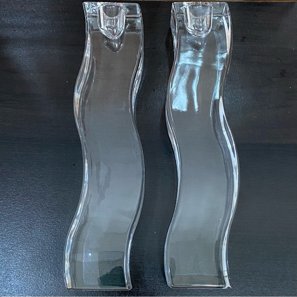 Pair of LENOX Ovations Serenity Wavy Curve 8” Crystal Glass Candle Stick Holders - Picture 10 of 14